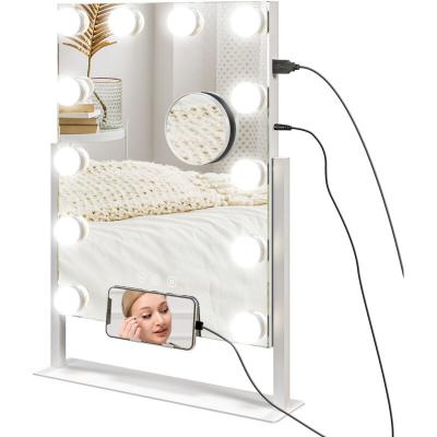 Miroir Hollywood LED 12 ampoules luminosit&eacute; r&eacute;glable rotation &agrave; 360&deg;