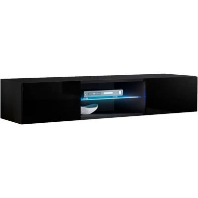 Meuble de t&eacute;l&eacute;vision suspendu avec &eacute;tag&egrave;res de couleur noire Tenon Domensino
