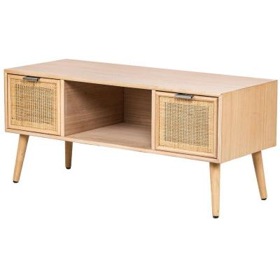 Meuble TV Scandinave AKITA En Bois 2 Tiroirs Rangement - Marron Clair