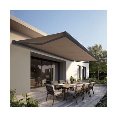 Store banne Coffre PROTECT 2 SMART Gris 6x3.5m Motoris&eacute; + Capteur Vent - Toile Taupe
