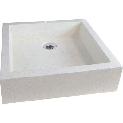 Vasque carr&eacute;e en Terrazzo &agrave; poser - Cr&egrave;me - 40x40cm