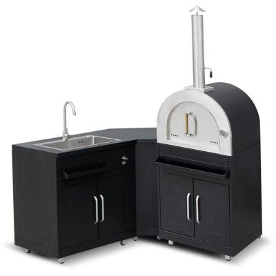 Cuisine ext&eacute;rieure en m&eacute;tal avec 3 modules &eacute;vier et four &agrave; pizza