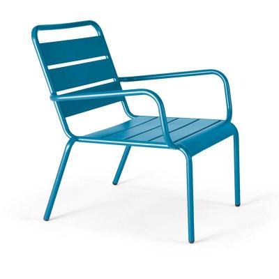 Oviala Palavas - Fauteuil de Jardin Bas Relax Acier Bleu Pacific