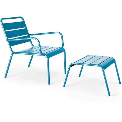 Oviala Palavas - Fauteuil Relax et Repose Pied en m&eacute;tal Bleu Pacific