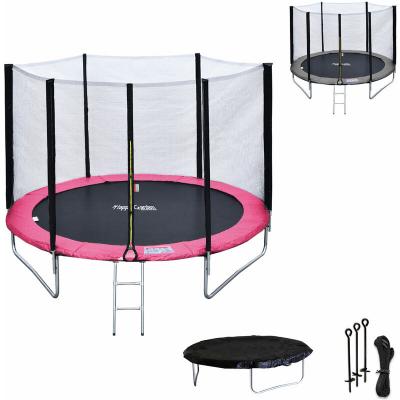 Pack Premium Trampoline &Oslash;180cm rose et gris avec filet + &eacute;chelle + b&acirc;che + kit d'ancrage