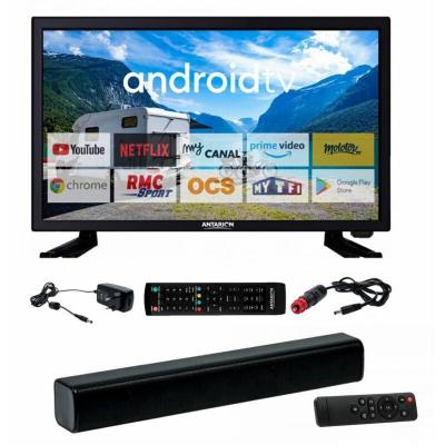 Pack tv led 22"" 55cm smart tv camping 12v + barre de son compacte