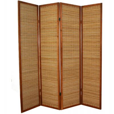 Paravent en bois brun avec bambou de 4 pans -PEGANE-