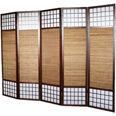 Paravent japonais en bois avec bambou de 5 panneaux -PEGANE-