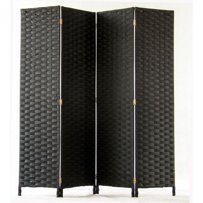 Paravent de 4 pans tress&eacute; en fibres naturelles coloris noir - dim : h180 x l180 cm - pegane -
