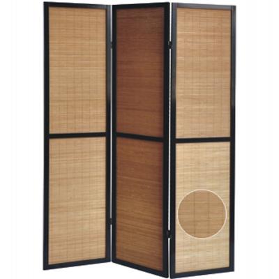 Paravent en bois noir et bambou de 3 pans -PEGANE-