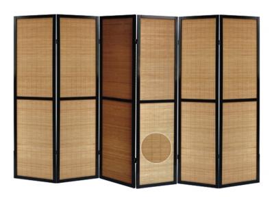 Paravent en bois noir et bambou de 6 pans -PEGANE-