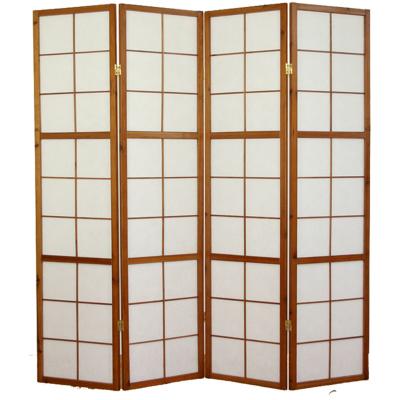 Paravent japonais Shoji en bois brun fonc&eacute; de 4 pans -PEGANE-
