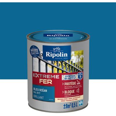 Peinture fer ext&eacute;rieur RIPOLIN Extr&ecirc;me brillant bleu oc&eacute;an 0,5L