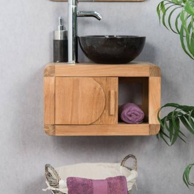 Petit meuble de salle de bain suspendu 50 cm en teck massif R&eacute;tro