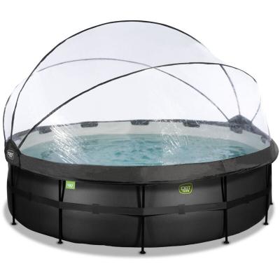 Piscine Black Leather &oslash;488x122cm avec pompe filtrante &agrave; sable et d&ocirc;me - noir
