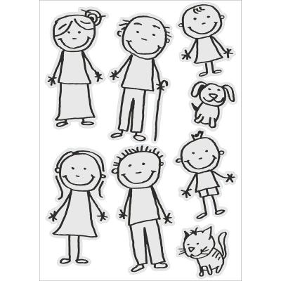 Sticker d&eacute;coratif autocollant, famille dessin au trait mignon, 48 cm X 68 cm