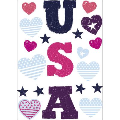 Sticker d&eacute;coratif autocollant, USA pour fille avec coeurs, 48 cm X 68 cm