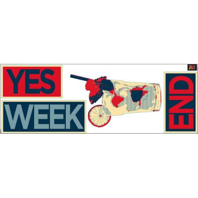 Sticker d&eacute;coratif autocollant, yes week-end jeu de mots citation obama, 24 cm X 68 cm