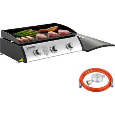 Plancha gaz 3 br&ucirc;leurs 7,5 kW couvercle acier inoxydable m&eacute;tal noir