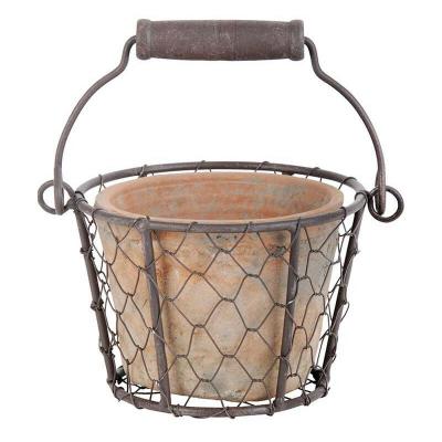 Porte pot m&eacute;tal et pot en terre cuite