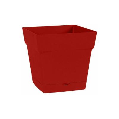 Pot carr&eacute; Toscane avec r&eacute;serve d'eau 17.4cm rouge