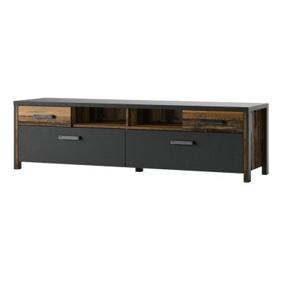 Meuble TV 190cm collection WINDSOR. Coloris gris anthracite et ch&ecirc;ne fonc&eacute;.