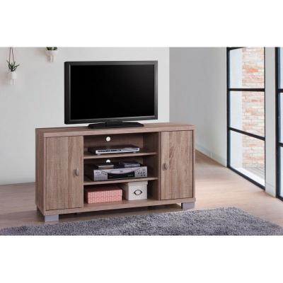 Meuble tv belek 120 cm &agrave; 2 portes et 3 niches coloris sonoma.