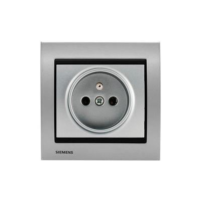 Prise 2P+T Silver Delta Iris + Plaque M&eacute;tal Alu Silver Siemens Siemens