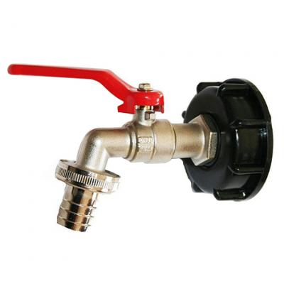 Robinet pour cuve IBC en laiton chrom&eacute; 20x27 + embout tuyau arrosage