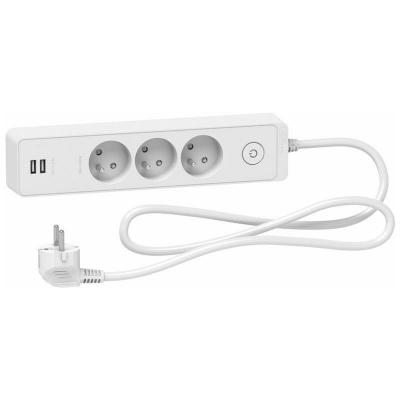 Schneider - Bloc multiprises 3 Prises 2P+T et 2 usb (c&acirc;ble 1,5m) Blanc