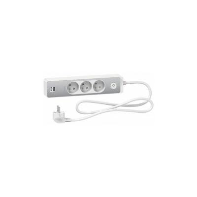 Multiprise 3 prises + 2 USB Schneider Electric Odace alu 1.5 m