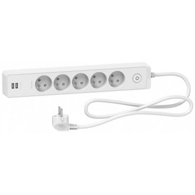 Multiprise filaire 5 prises + 2 USB, L.1.5m, blanc SCHNEIDER ELECTRIC