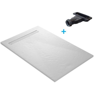 Receveur de douche caniveau 120 x 90 cm en r&eacute;sine finition ardoise - blanc RC12090SLATE-9010-LINE