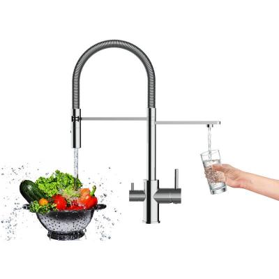 Robinet de cuisine 3 voies chrom&eacute; bec orientable, douche 2 jets d&eacute;tachable VZFL018100