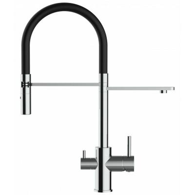 Robinet de cuisine 3 voies chrom&eacute; bec noir orientable, douche 2 jets d&eacute;tachable VZFL018102