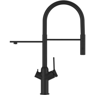 Robinet de cuisine 3 voies noir mat bec noir orientable, douche 2 jets d&eacute;tachable VZBF018122