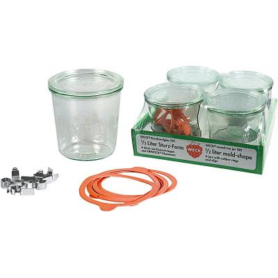 Weck - Rundrandglas Sturz 0,5 l 4er Tray mit Deckel, Ring und Klammern