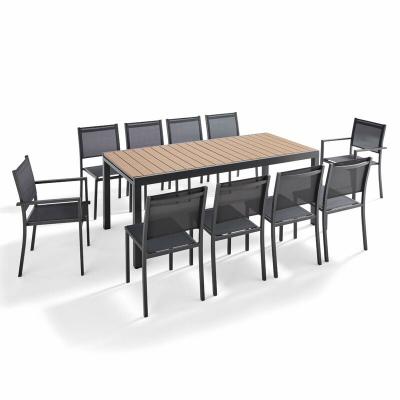 Salon de jardin 10 places, 8 chaises et 2 fauteuils en aluminium