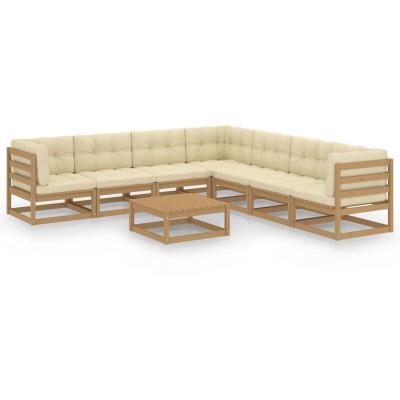 Vidaxl salon de jardin 8 pcs avec coussins marron miel bois de pin