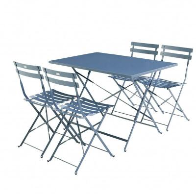 Salon de jardin bistrot 4 places Emilia - bleu gris&eacute;