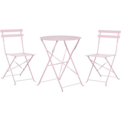 Salon de jardin bistrot table et 2 chaises en acier rose fiori 208574