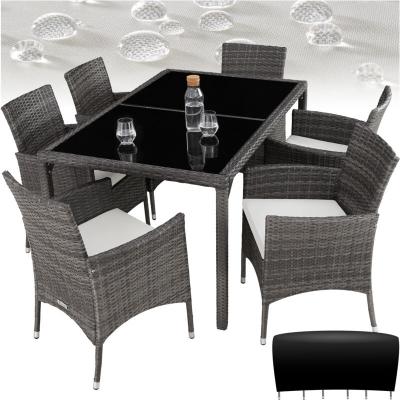 Salon de jardin 6 places avec housse de protection - gris/blanc