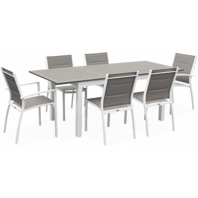 Salon de jardin blanc et taupe en aluminium extensible et 6 chaises