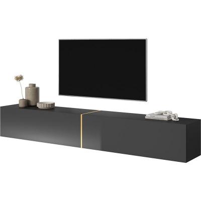 Selsey - bisira - Meuble tv 200 cm noir avec insert dor&eacute;