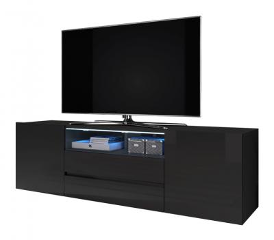 Selsey Bros - Meuble TV/Banc TV (140 cm, Noir Mat/Noir Brillant, avec LED)