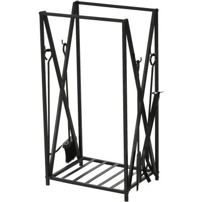 Serviteur de chemin&eacute;e range b&ucirc;ches 4 accessoires inclus m&eacute;tal noir