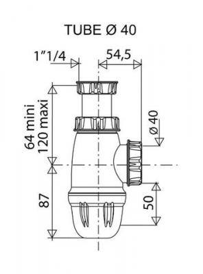 Siphon lavabo plastique, r&eacute;glable , NF VALENTIN Diam.40 mm