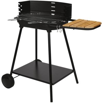 Barbecue &agrave; charbon de bois sur chariot avec cuve en fonte