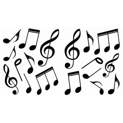 Sticker autocollant d&eacute;coratif, illustration des notes de musiques noires, x2, 18 cm X 15 cm