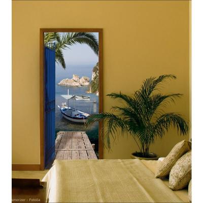 Plage 141007 sticker trompe l'oeil porte -vue sur mer, 204 x 83 cm